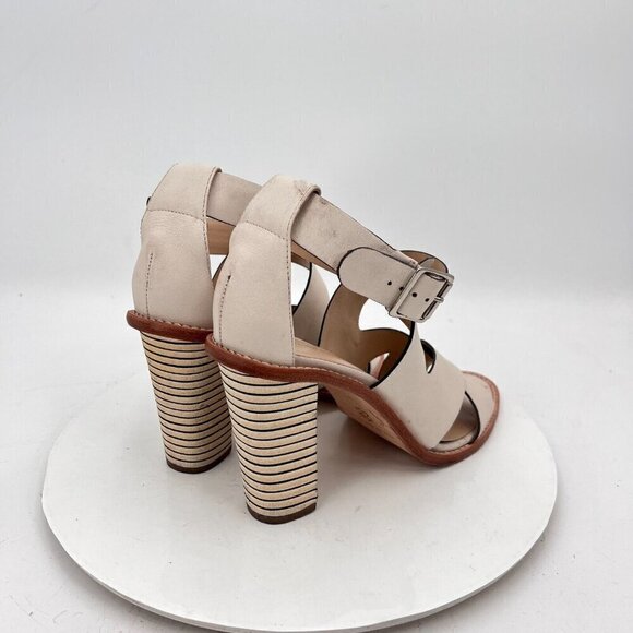Loeffler Randall Women Size 10B Cream Beige Leather Peep Toe Buckle Heel Sandal - Picture 7 of 16
